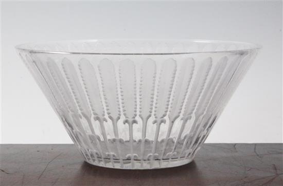 A Lalique clear and frosted glass conical bowl, diameter 25.5cm